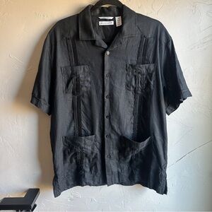 Cubavera Black Linen Guayabera Shirt Resort Coastal Old Money Havana Core Sz M